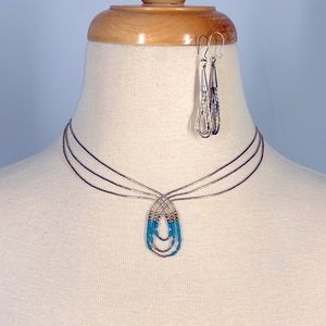 Liquid Sterling Silver and Turquoise Beads Necklace and Earrings Set Vintage